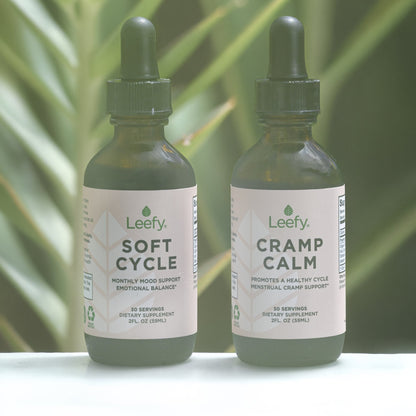 Cycle Support Bundle: Cramp Calm and Soft Cycle among green leaves
