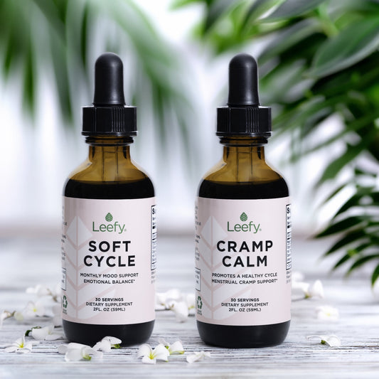 Cycle Support Bundle: Cramp Calm and Soft Cycle with palm leaves and white flowers